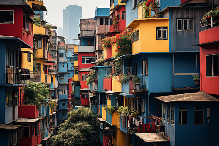 色彩缤纷的城市街景图片