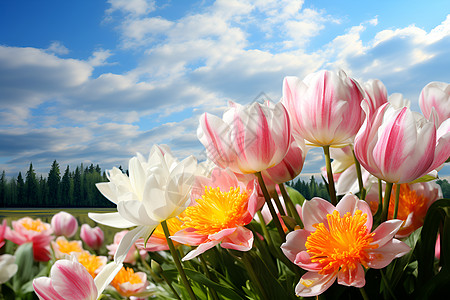 郁金香花瓣户外绽放的花海背景