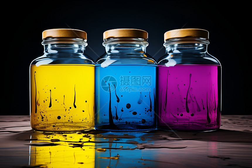 彩色液体滴入空瓶图片