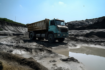 泥泞土地上的一辆卡车图片