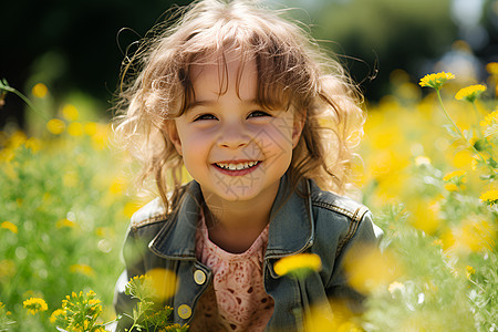 草地里的少女微笑（人物情感）图片