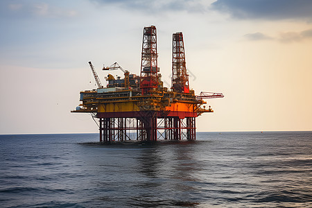 海上油田海洋中的巨型石油钻井平台背景