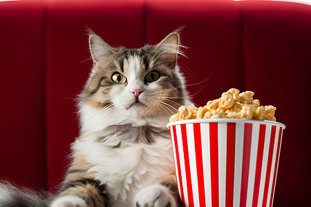 悠闲猫咪享受电影时光图片