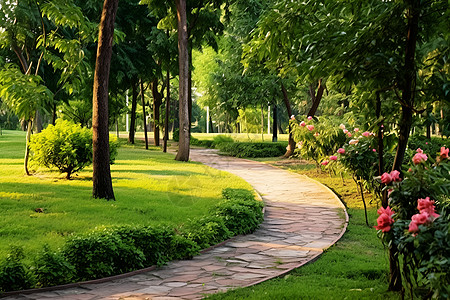 石头草地公园中的小路背景