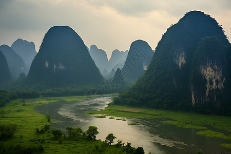 河流与群峰背景图片