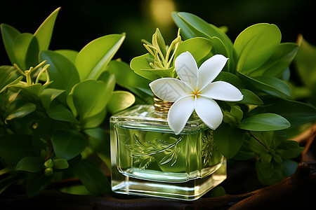 香水与花叶相映成趣背景图片