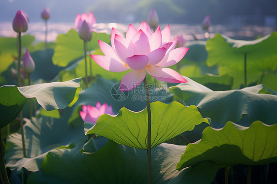 粉红莲花池图片