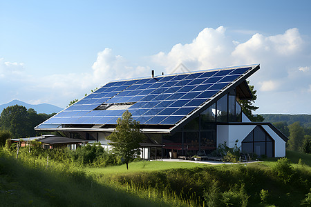 太阳能板在房顶上高清图片