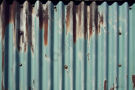 铁皮墙上的蓝色生锈涂料背景图片