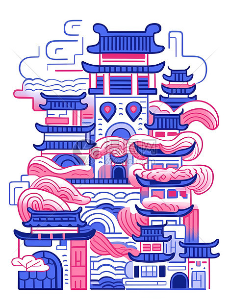 中国风建筑插画图片