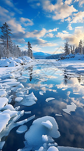冬日湖泊景色背景图片
