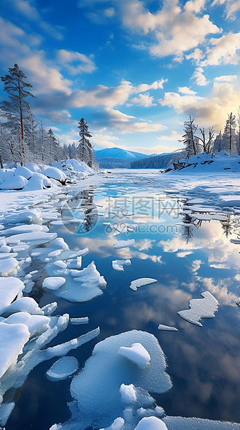 冬日湖泊景色图片