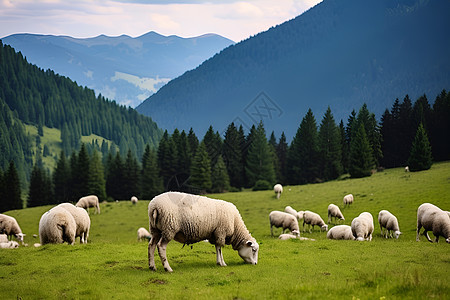 乡村山谷中放牧的羊群图片