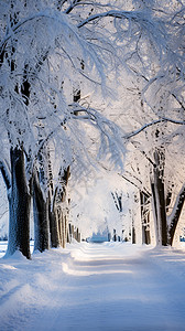 冬季白雪覆盖的丛林小径图片