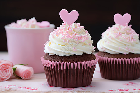纸杯蛋糕粉色心形糕点大美女背景