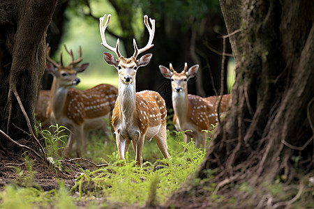 森林中的鹿群高清图片