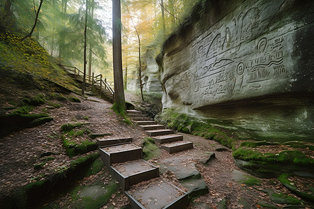 山林中的台阶建筑图片