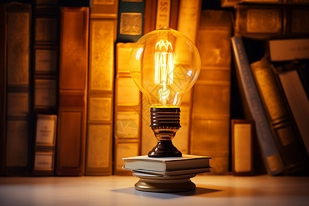 书柜旁一盏灯照亮书籍背景图片