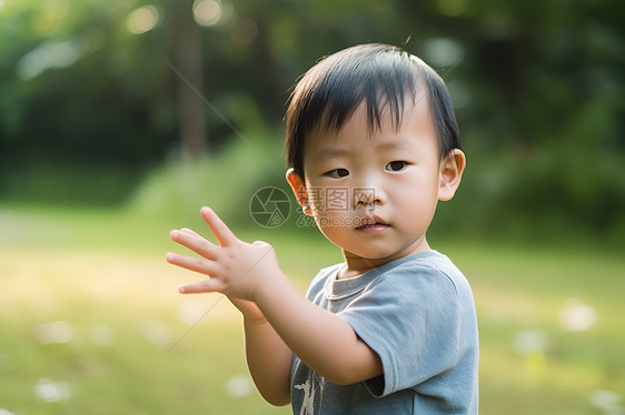 小男孩在草地上图片