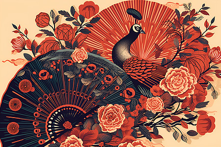 中式复古的扇面花纹图片