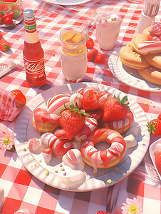 精美的草莓甜甜圈图片