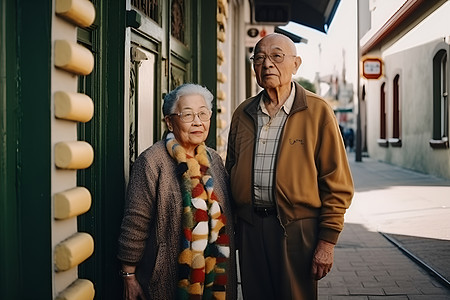 街头上相伴的老年夫妇图片