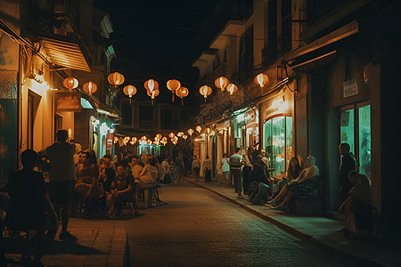夜幕街头上的人群图片