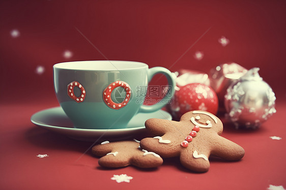 圣诞节上的一杯咖啡和饼干图片