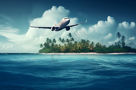 美丽的海岛和飞机背景图片