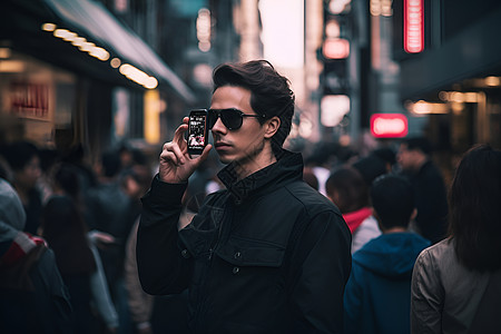 人群手机人群中的男人背景