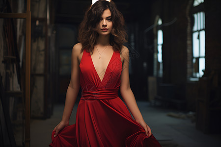 穿着红色裙子的优雅女人图片
