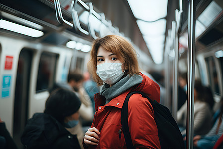 女子在地铁上戴口罩图片