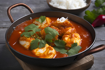 印度食物印度香料鸡肉汤背景