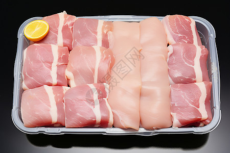 盒子中新鲜的猪肉图片