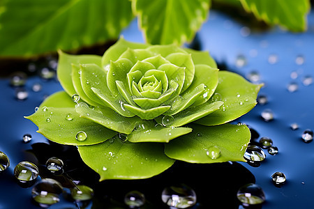 水面上的水珠和植物图片