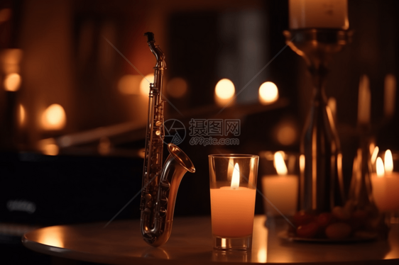 桌子上的乐器和蜡烛图片