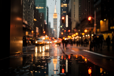 夜晚细雨中的城市图片