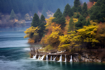 秋天的湖光风景背景图片