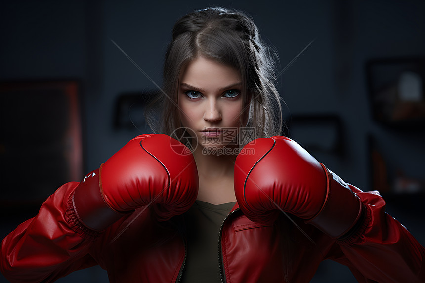 目光坚定的拳击少女图片