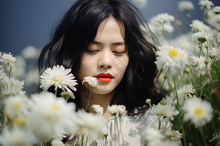 白花间的女子图片