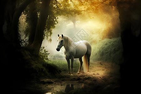 童话仙境的白马图片