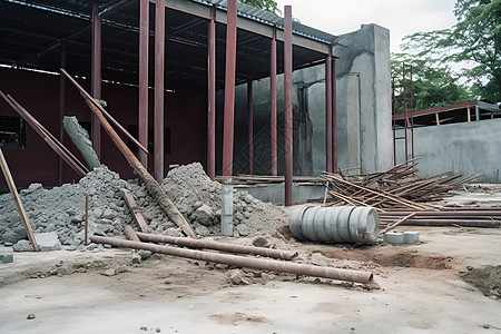 建筑工地上的钢架背景图片