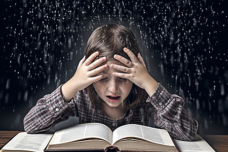 雨中读书的小女孩图片