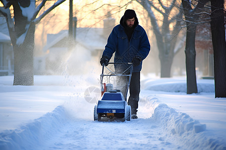 男人清理道路积雪图片