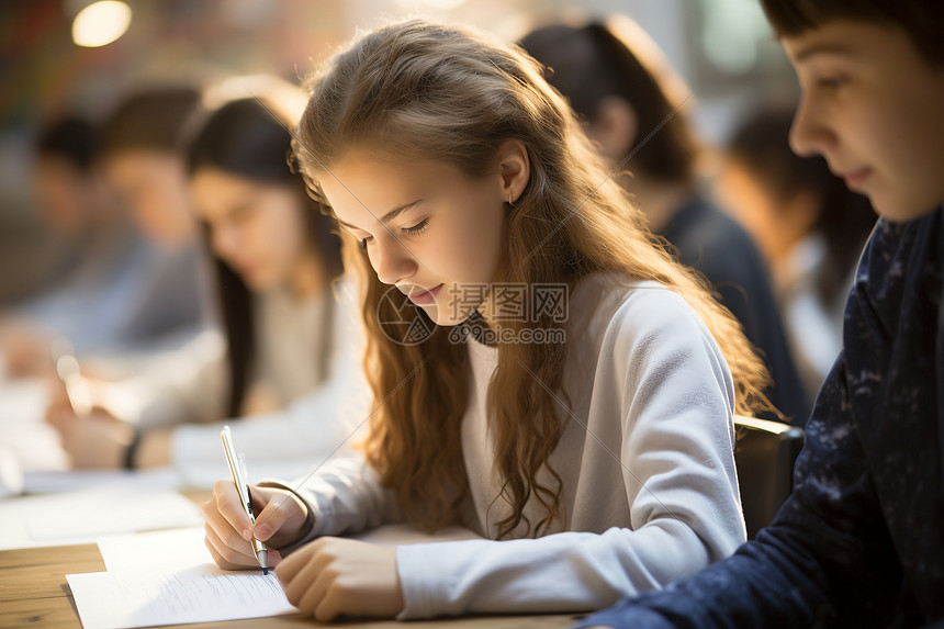 认真考试的学生图片