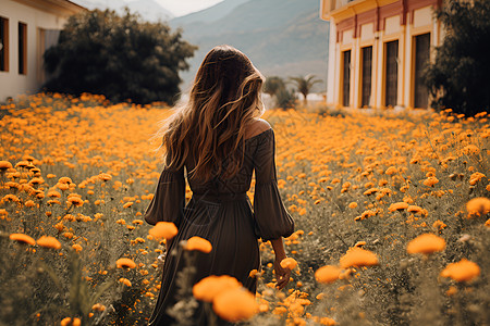 花海中的女子图片