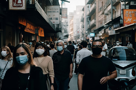 街道中戴着口罩的人群背景图片