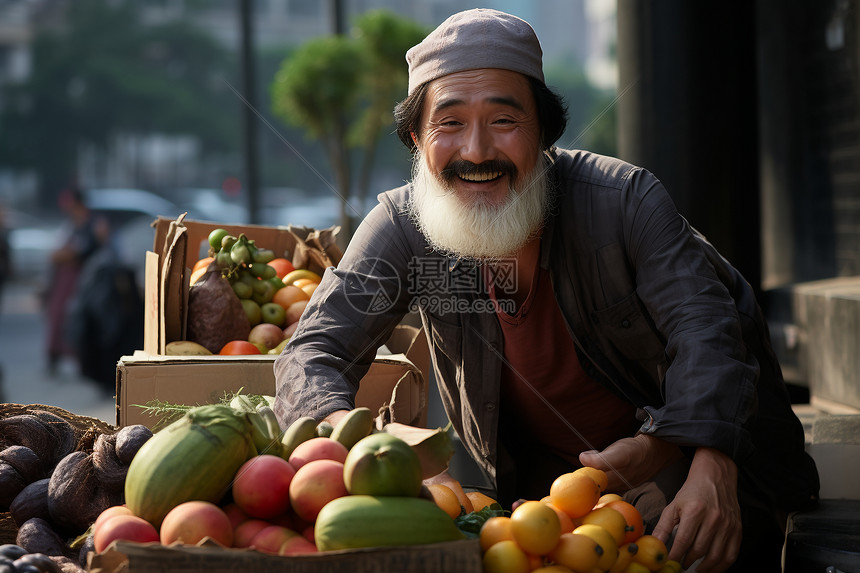 街边水果摊上的中年男子图片