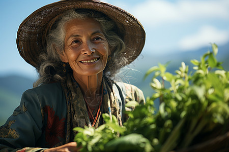 欢笑的女性茶农图片