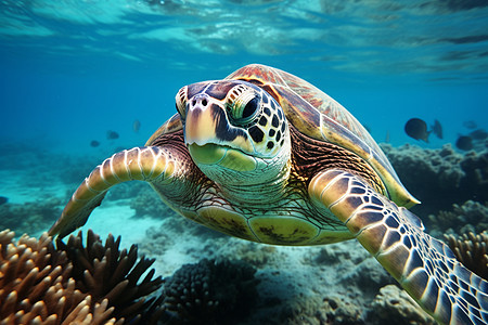 海龟与珊瑚礁图片